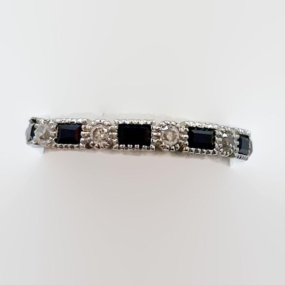 Sapphire Ring, Stacking, Band, Sterling Silver, Ring Guard, Art Deco Style,Blue - Picture 8 of 8